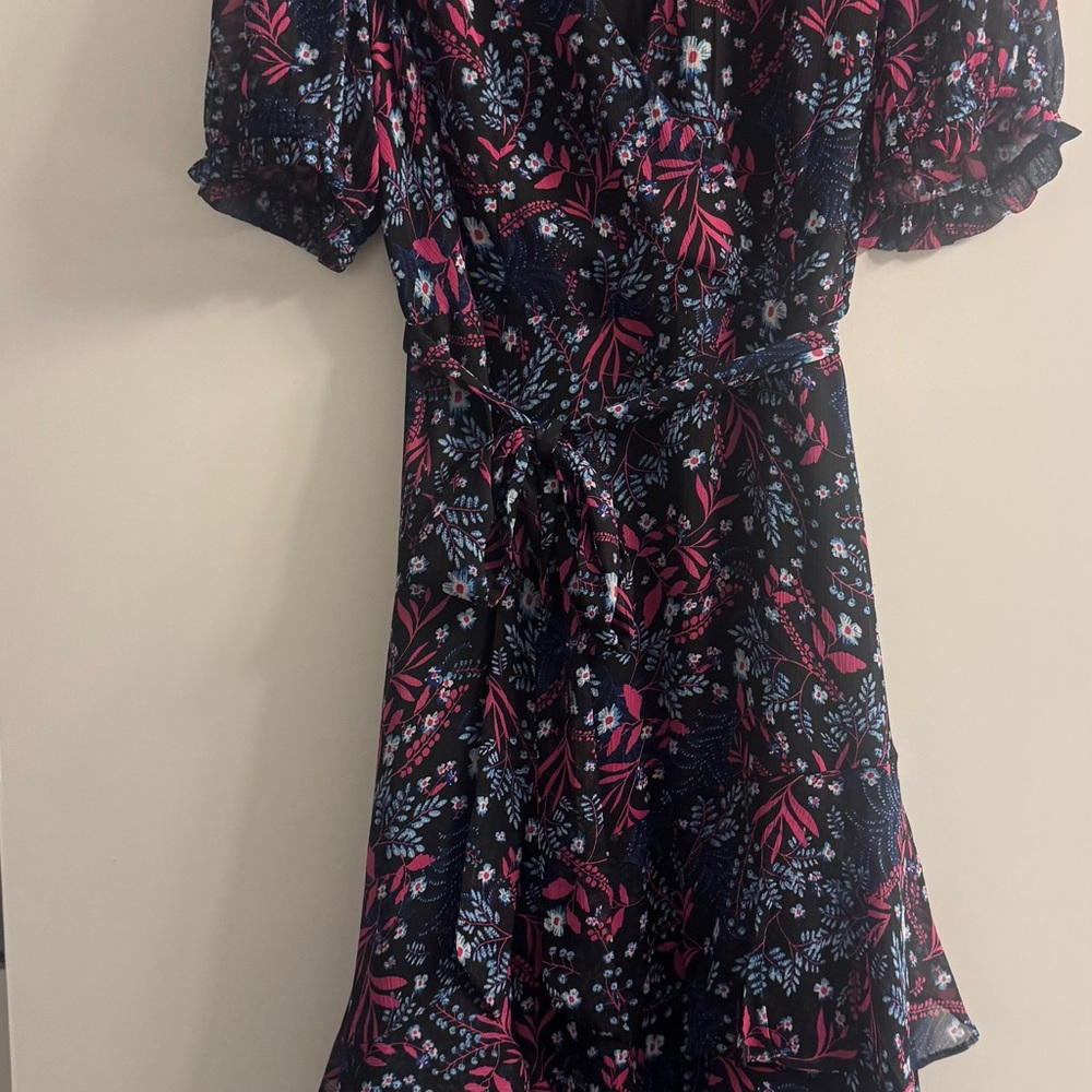Midi Wrap Dress in Navy with Pink & Light Blue Floral Print